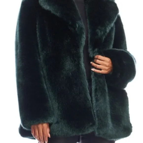 COPY - BEAUTIFUL FOREST GREEN FAUX FUR JACKET BY TRINA TURK
